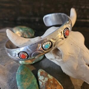 Vintage Navajo Turquoise/Coral Cuff Bracelet